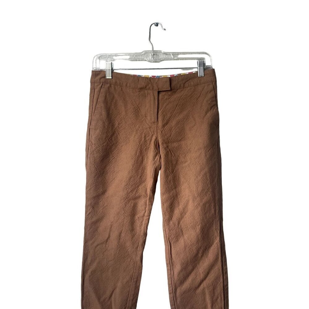 Boden Mid Rise Cuffed Brown Size 4 Petite Textured Slim Fit Wool Ankle Pants - Picture 2 of 9